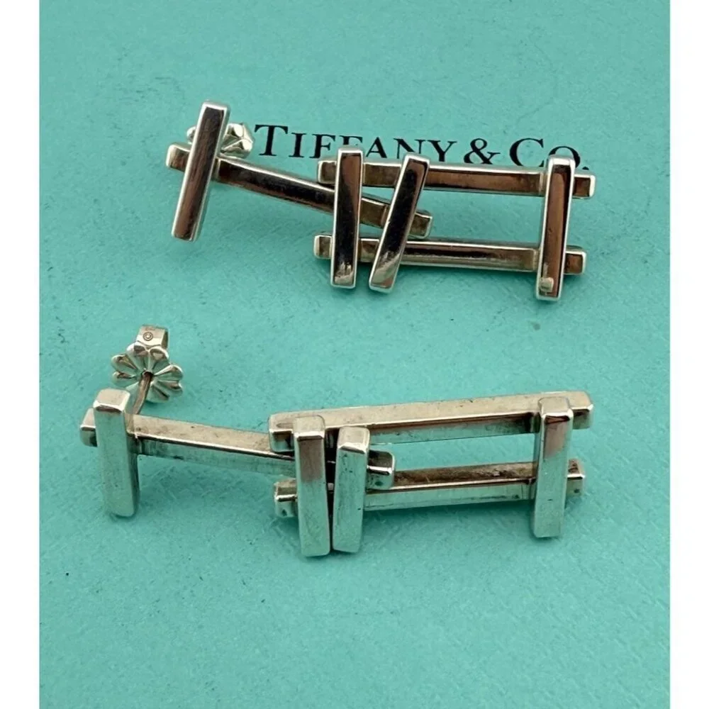 RARE Tiffany & Co. Frank Gehry Axis Drop Earrings Sterling Silver Vintage